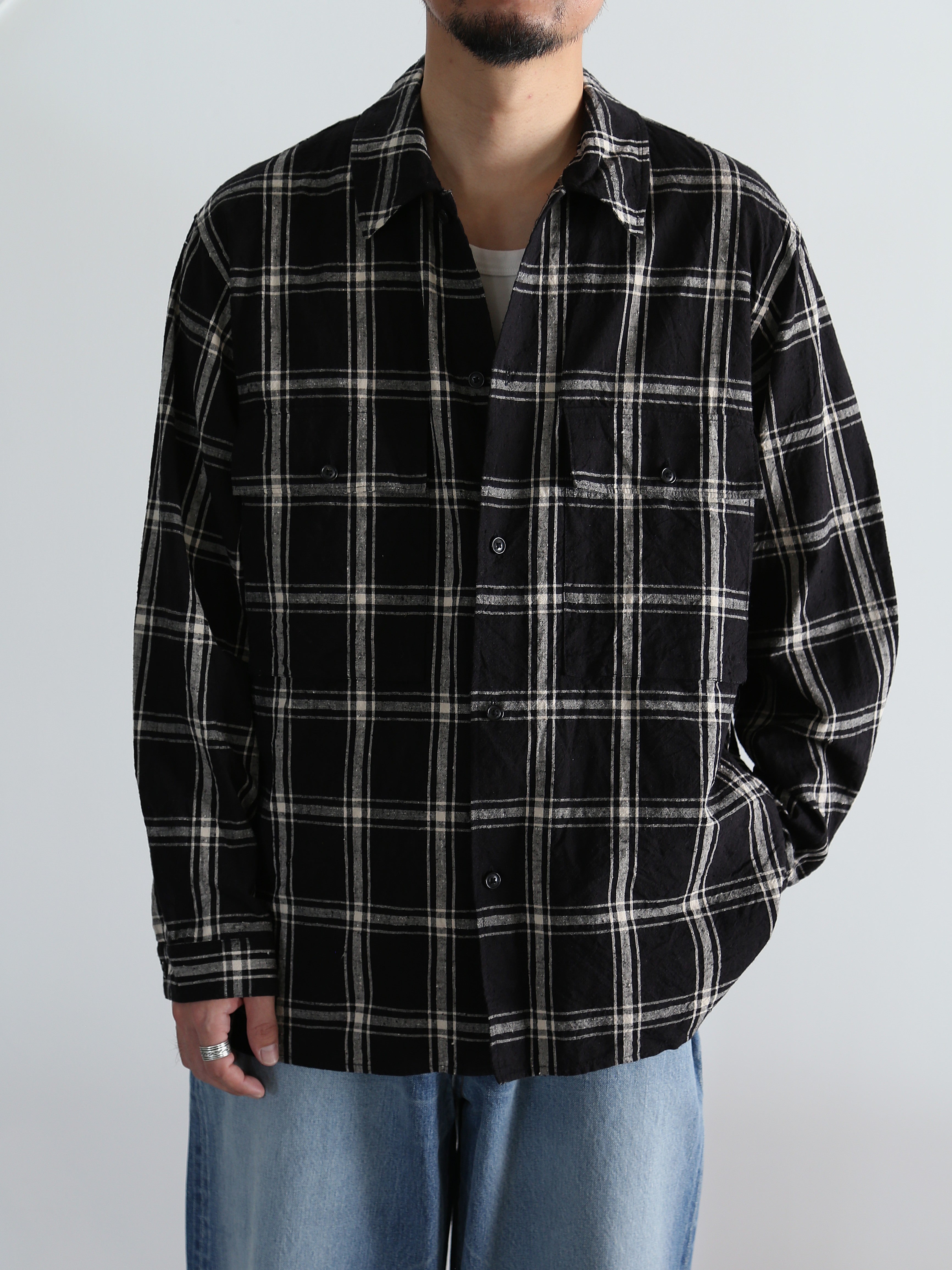 ブラームス　レーヨンネルシャツ　blurhms blurhms】Silk/Cotton Nep Plaid Military Shirt (Mens) – End on End.