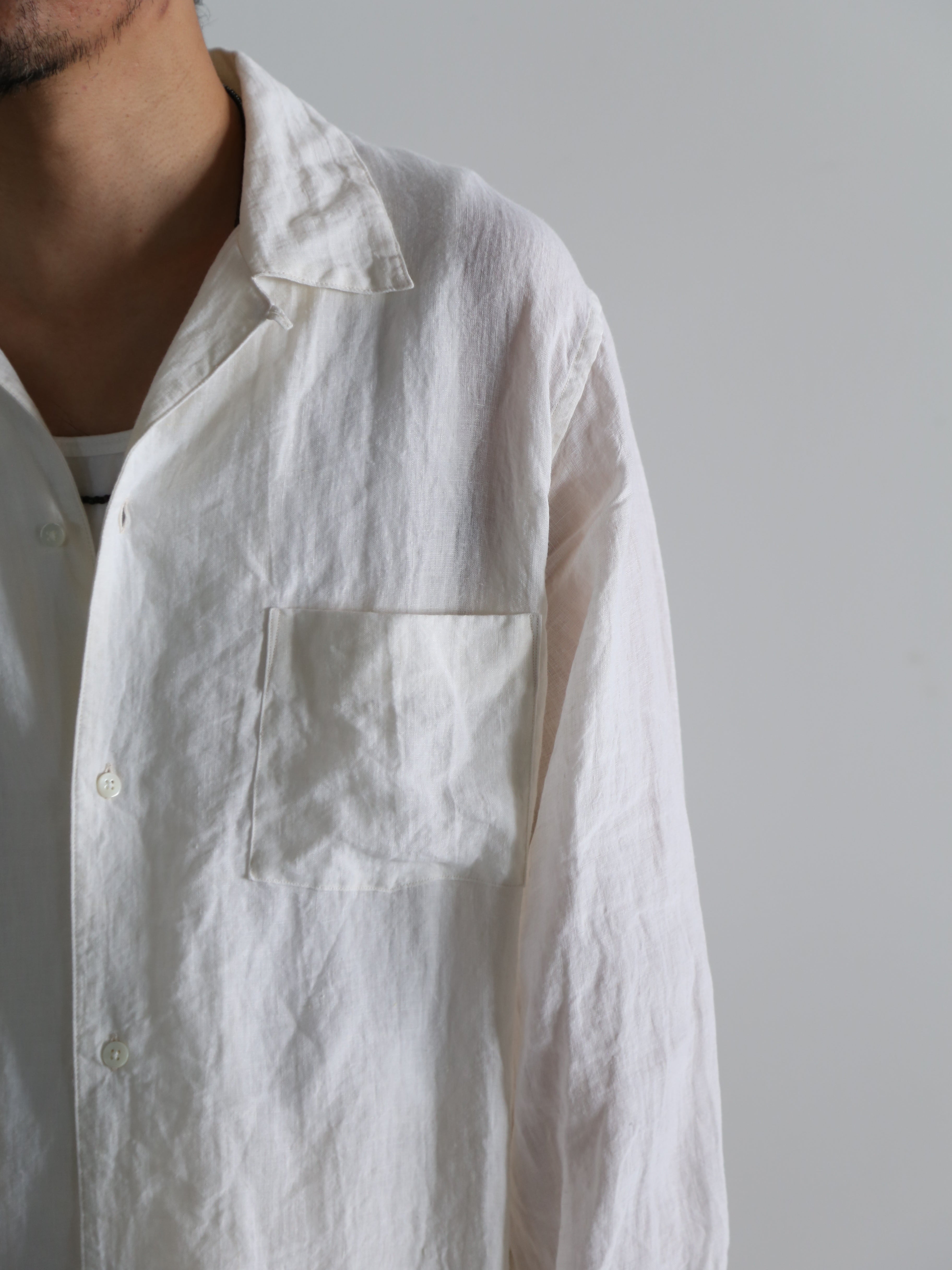 blurhms】Linen Open-collar Shirt L/S (Mens) – End on End.