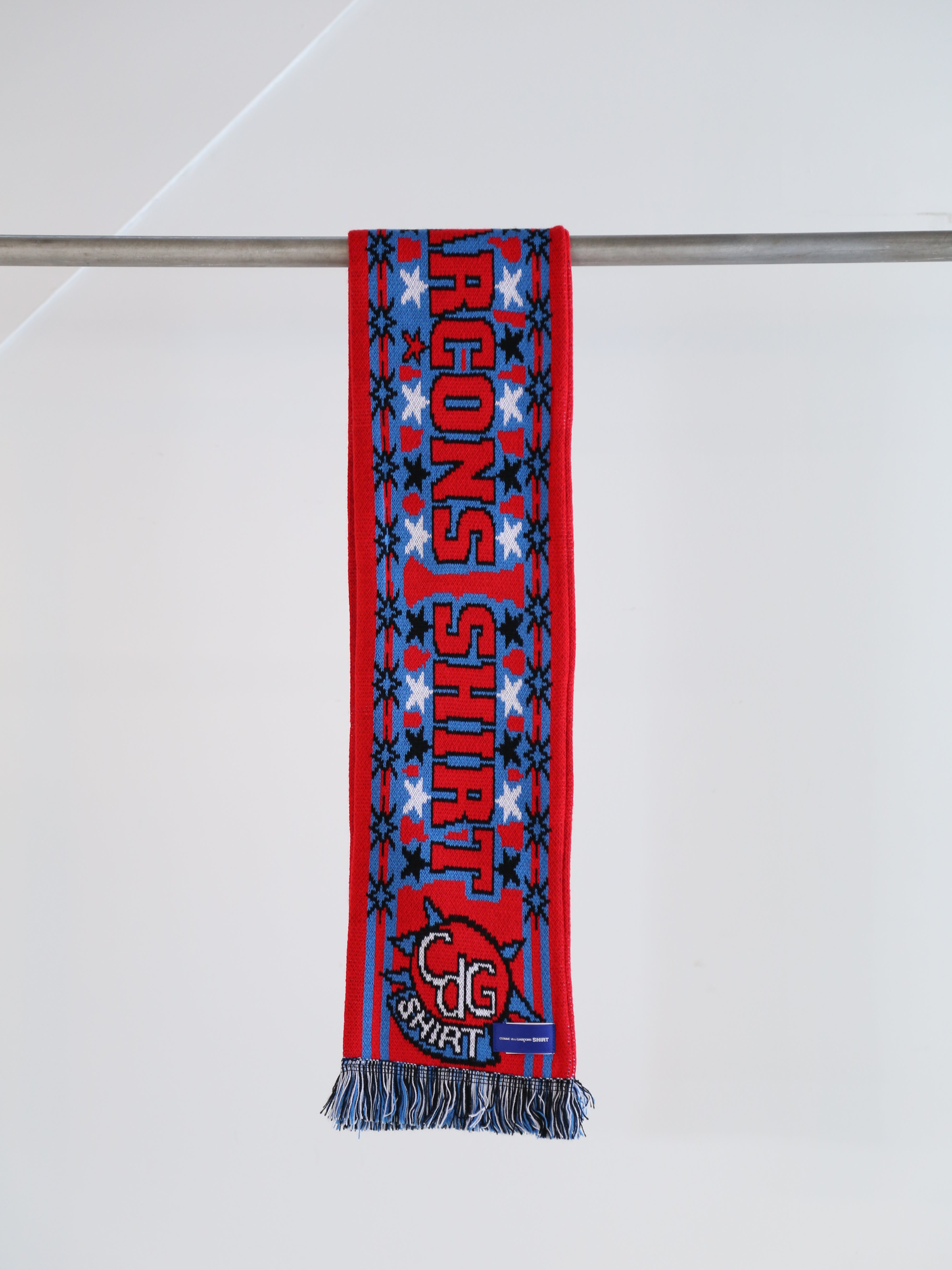 COMME des GARCONS コムデギャルソン 25AW FP-K402 SHIRT シャツ knitted jacquard acrylic football scarves ジャカード アクリル フットボール スカーフ マフラー レッド系【極上美品】【中古】 IMG_5832_69c20e1a-e542-4876-