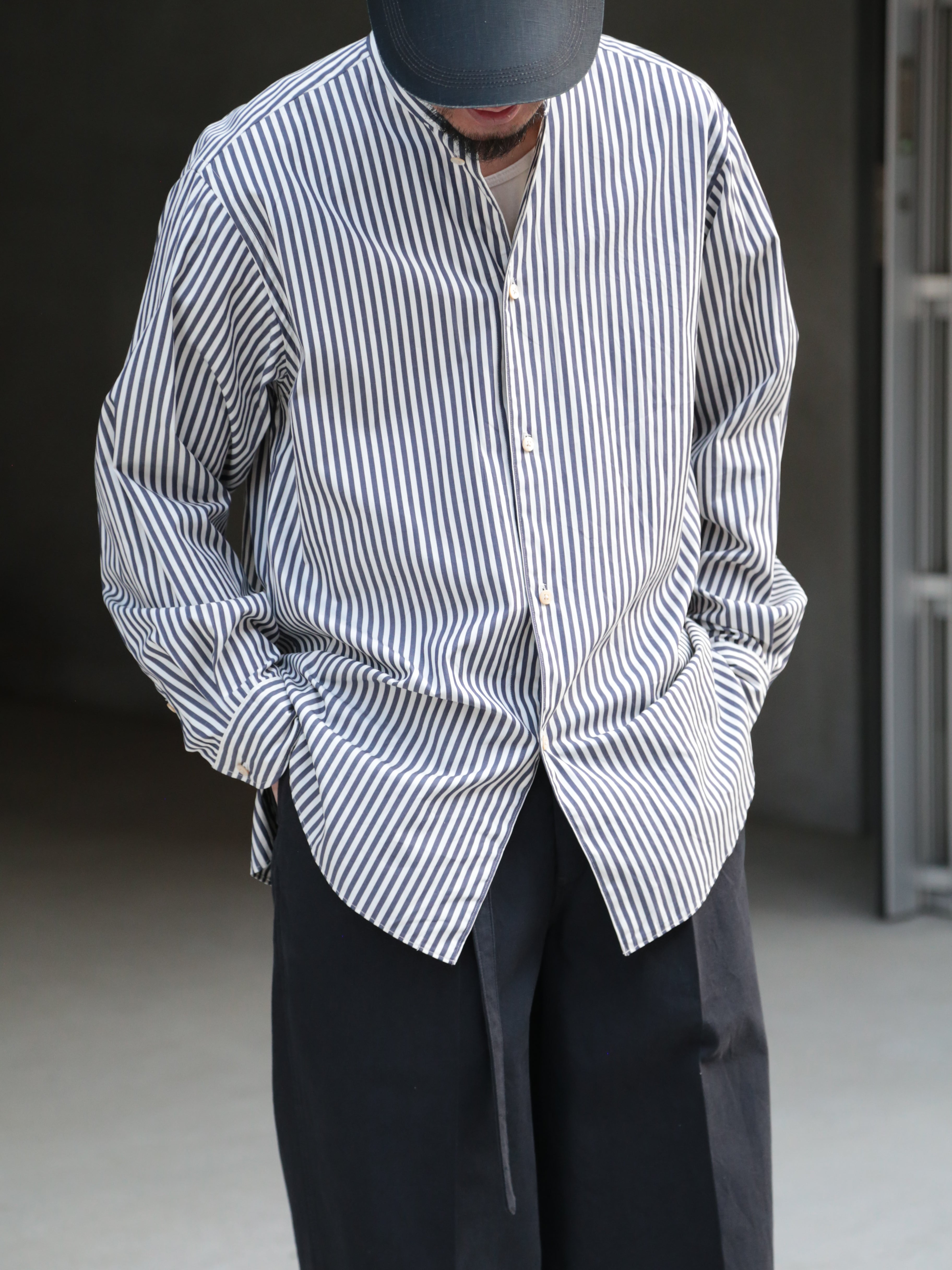 blurhms】Stripe Standing-Collar Shirt (Mens) – End on End.