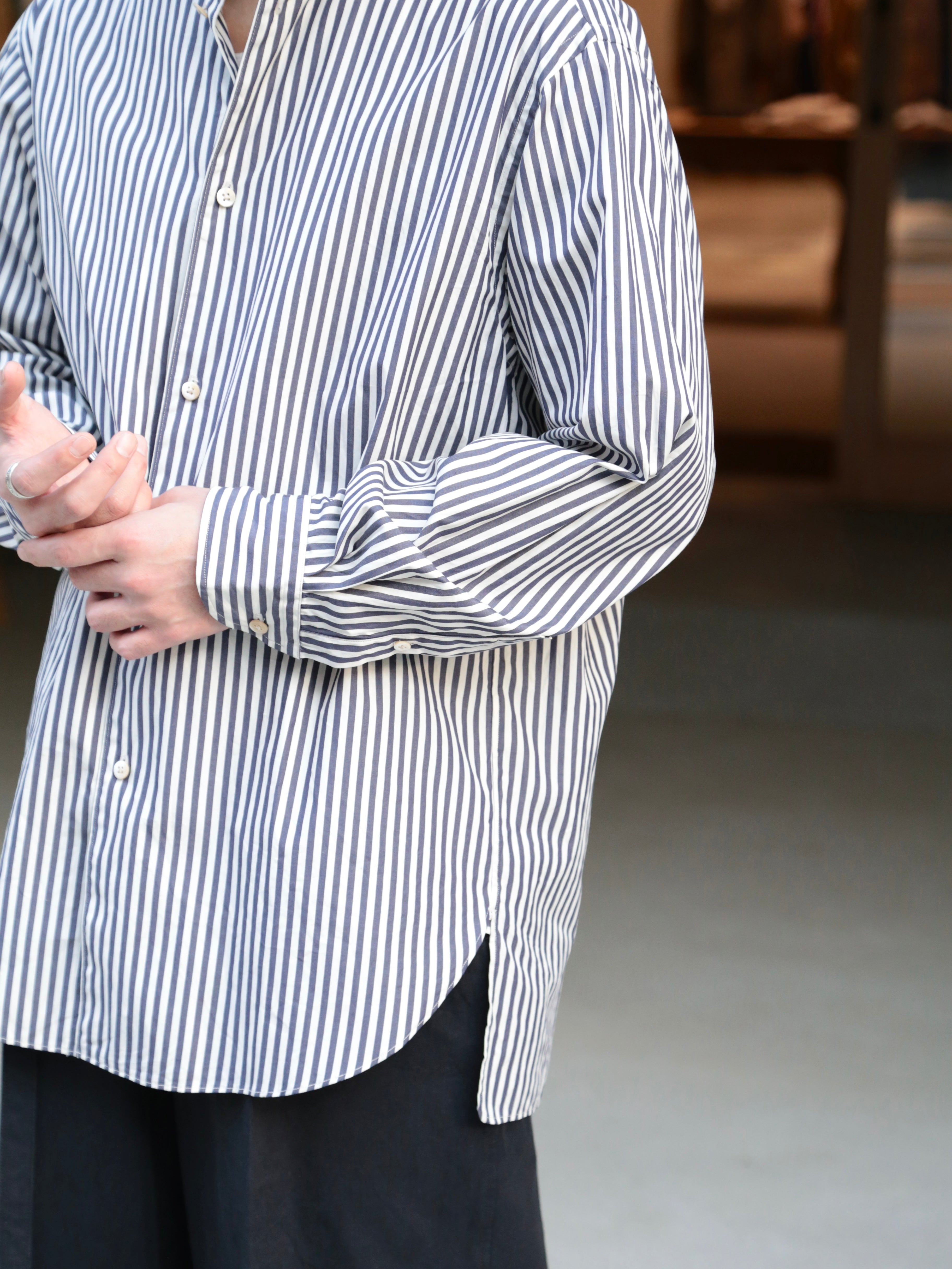 blurhms】Stripe Standing-Collar Shirt (Mens) – End on End.