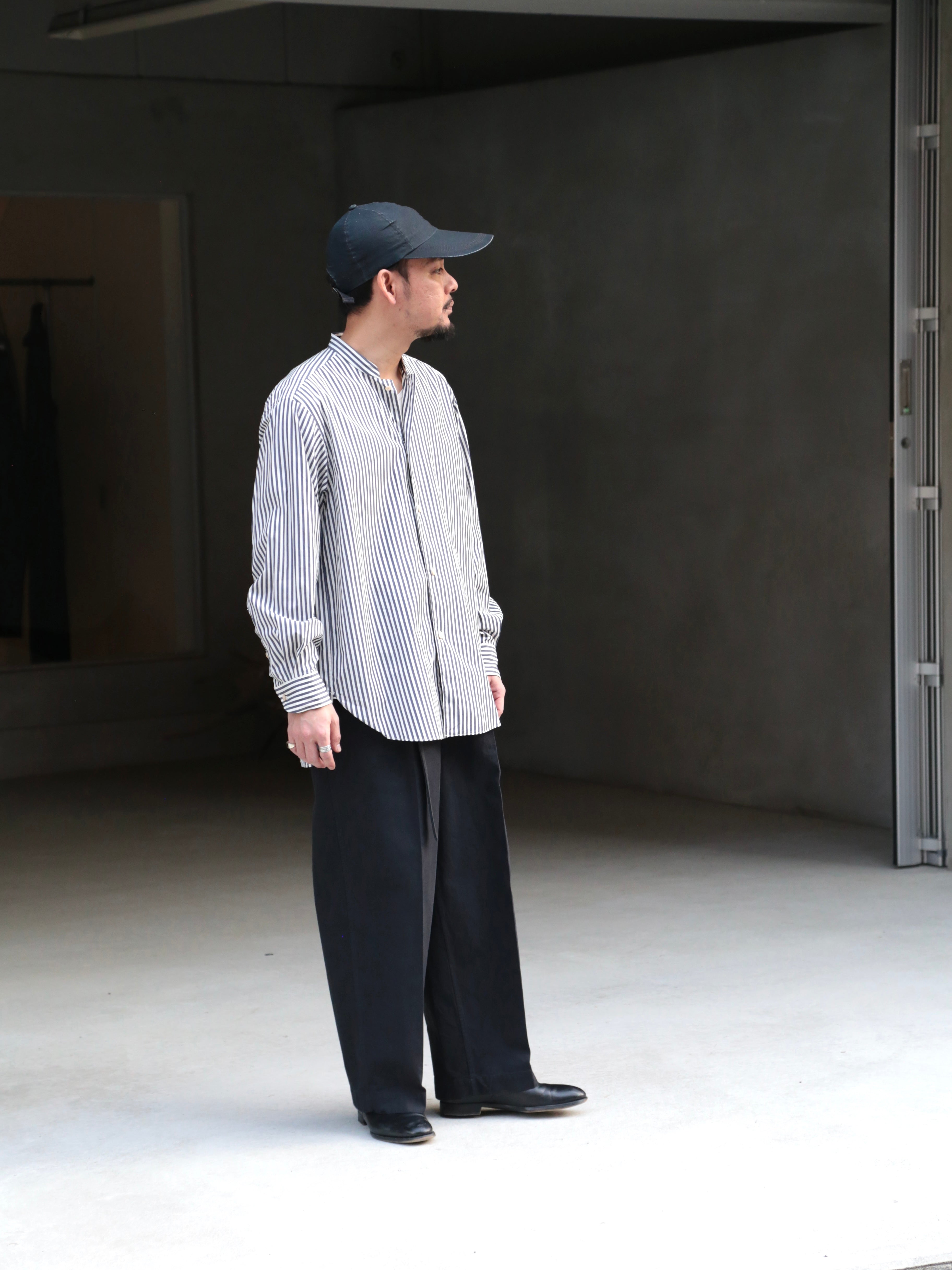 blurhms ブラームス 21aw stand up collar down blurhms】Stripe Standing-Collar Shirt (Mens) – End on End.