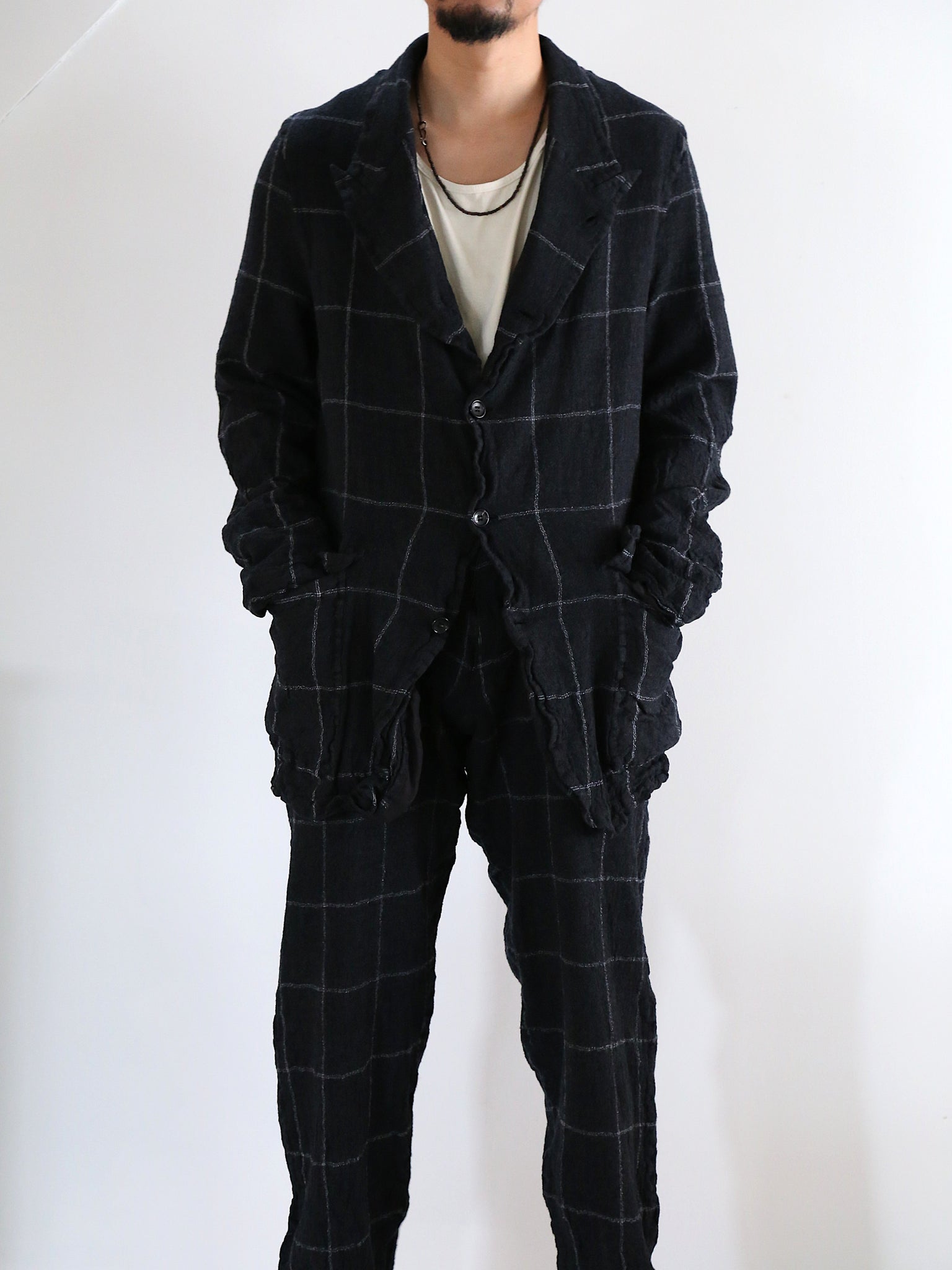 【COMME des GARCONS SHIRT】wool windowpane check garment treated (JK)