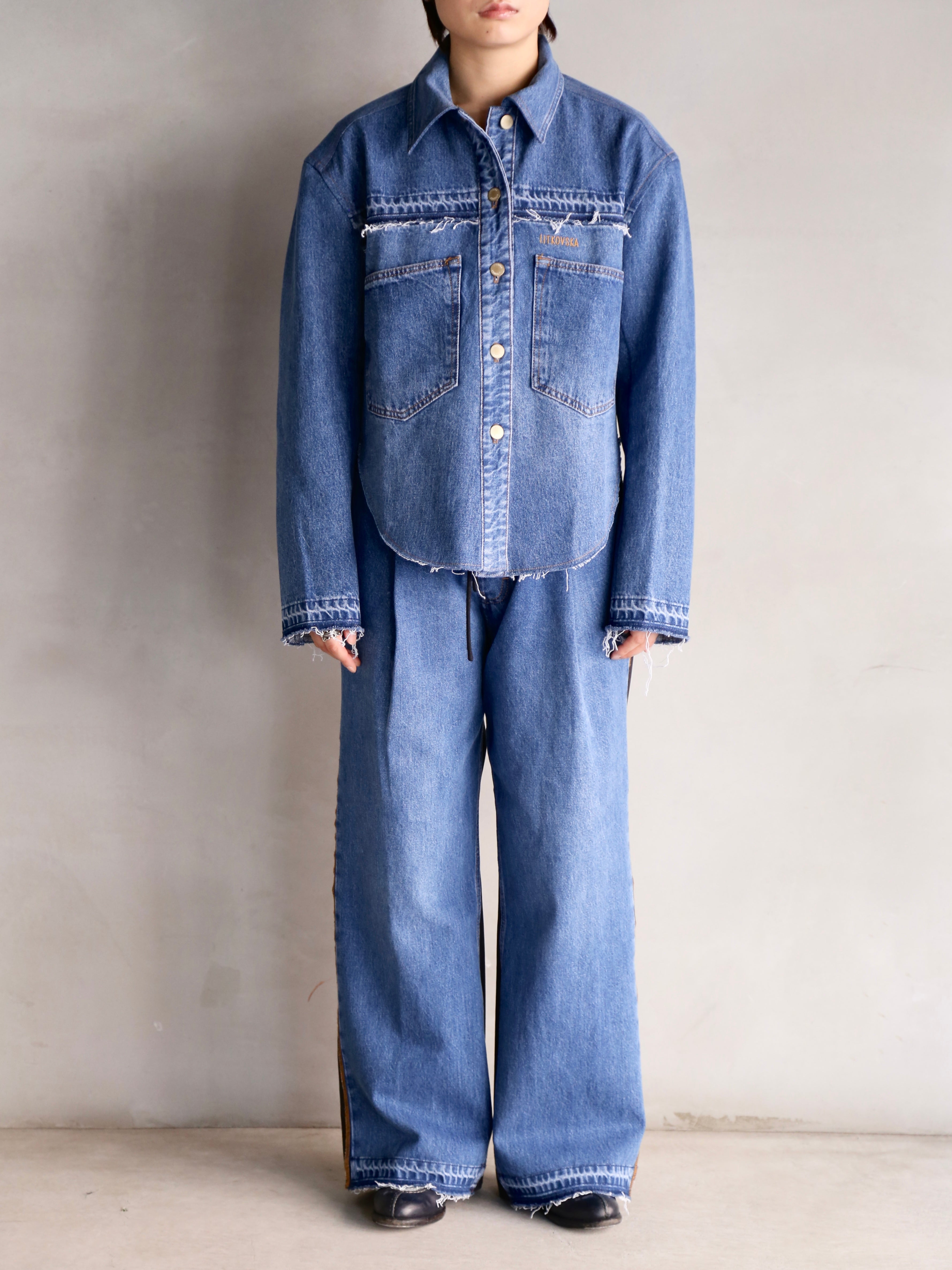 LITKOVSKA】Pleated Wide-Leg Jeans – End on End 