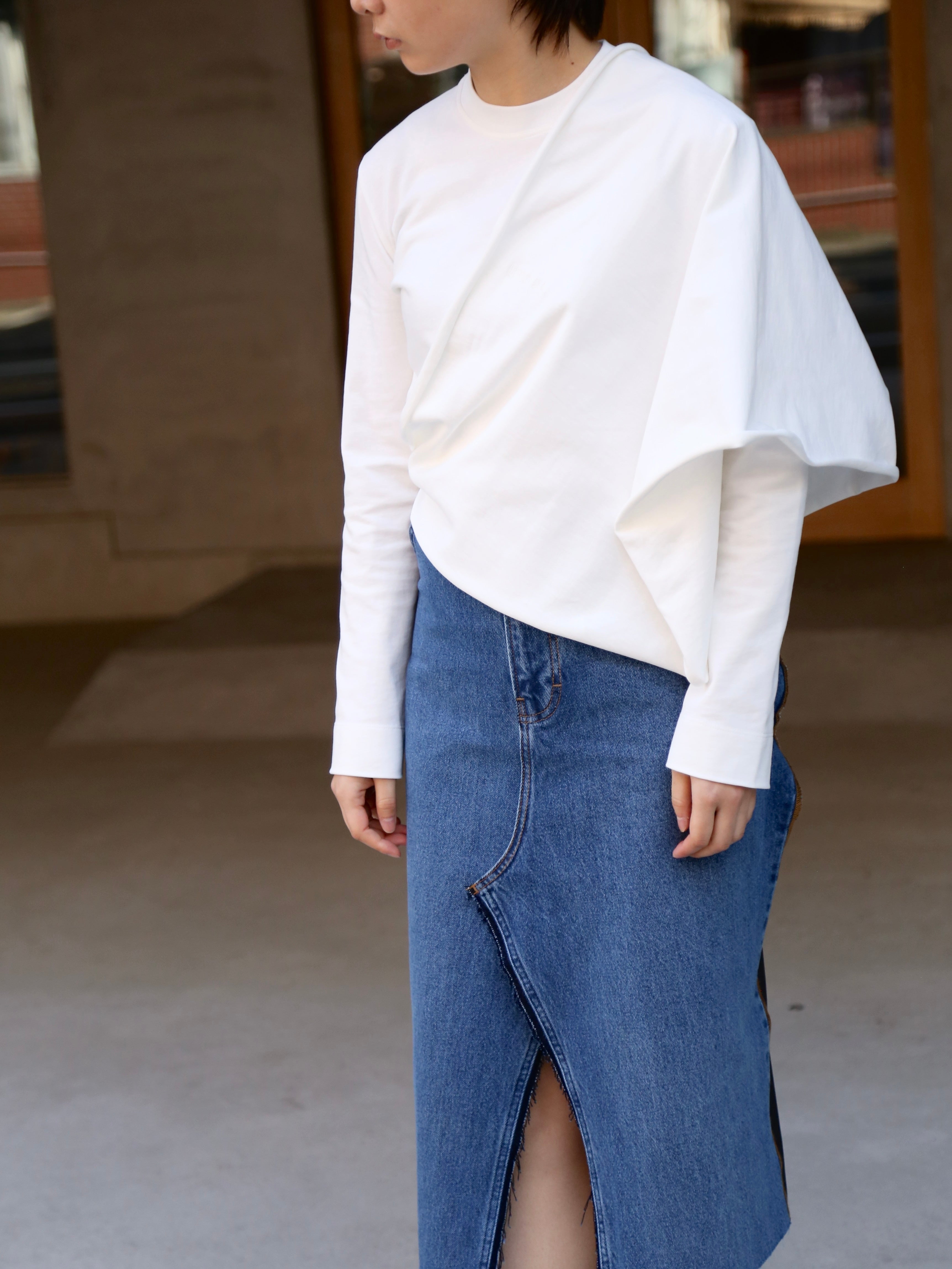 LITKOVSKA デニムスカート Offset-Zip Skirt with Denim Panel – LITKOVSKA Wool Blend Skirt