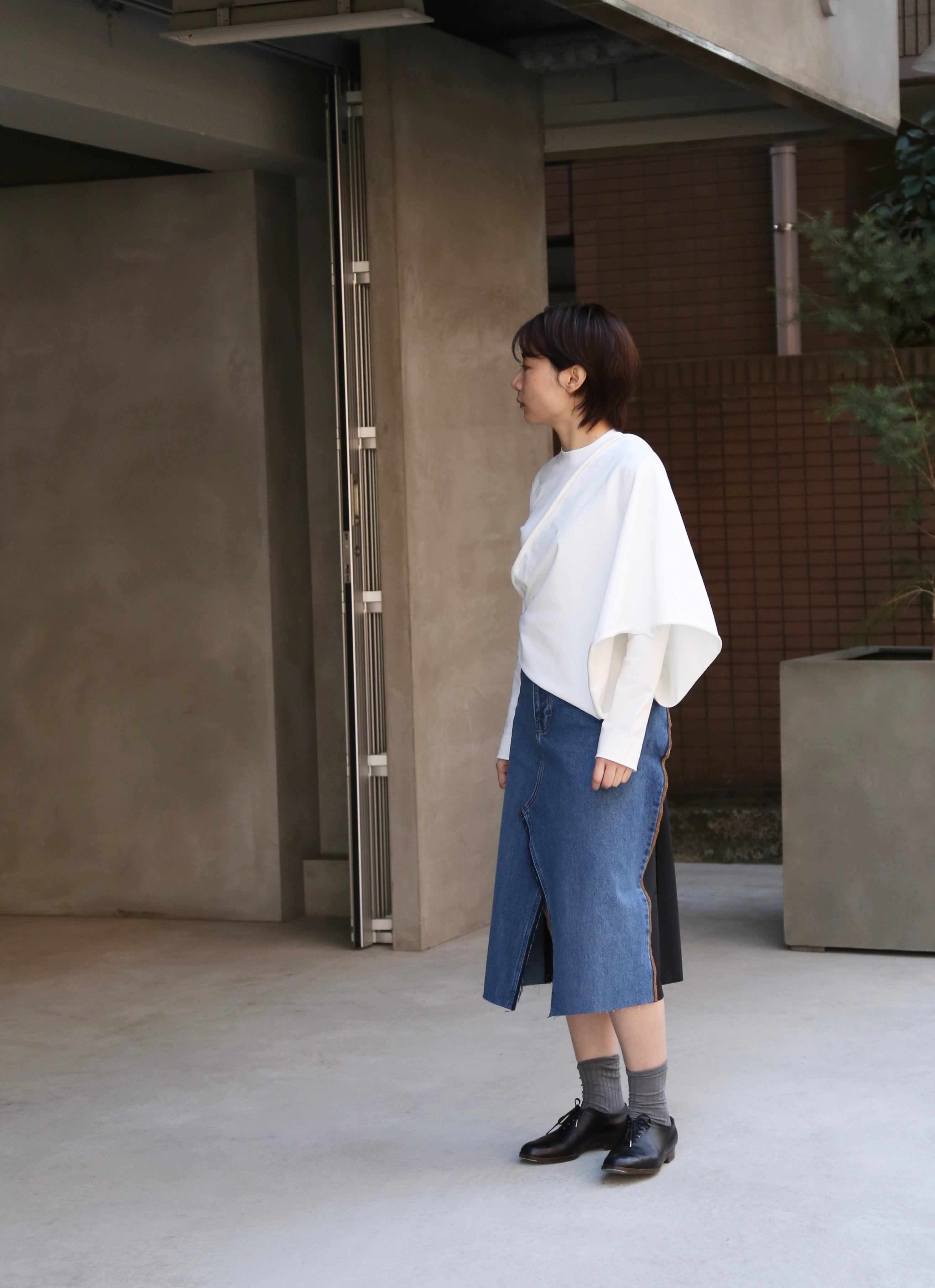 Litkovska / リトコフスカ | コットン チェック ストール シャツ | 34 | ブラック/ブルー/ホワイト | レディース Spring–Summer 2024 Collection | LITKOVSKA