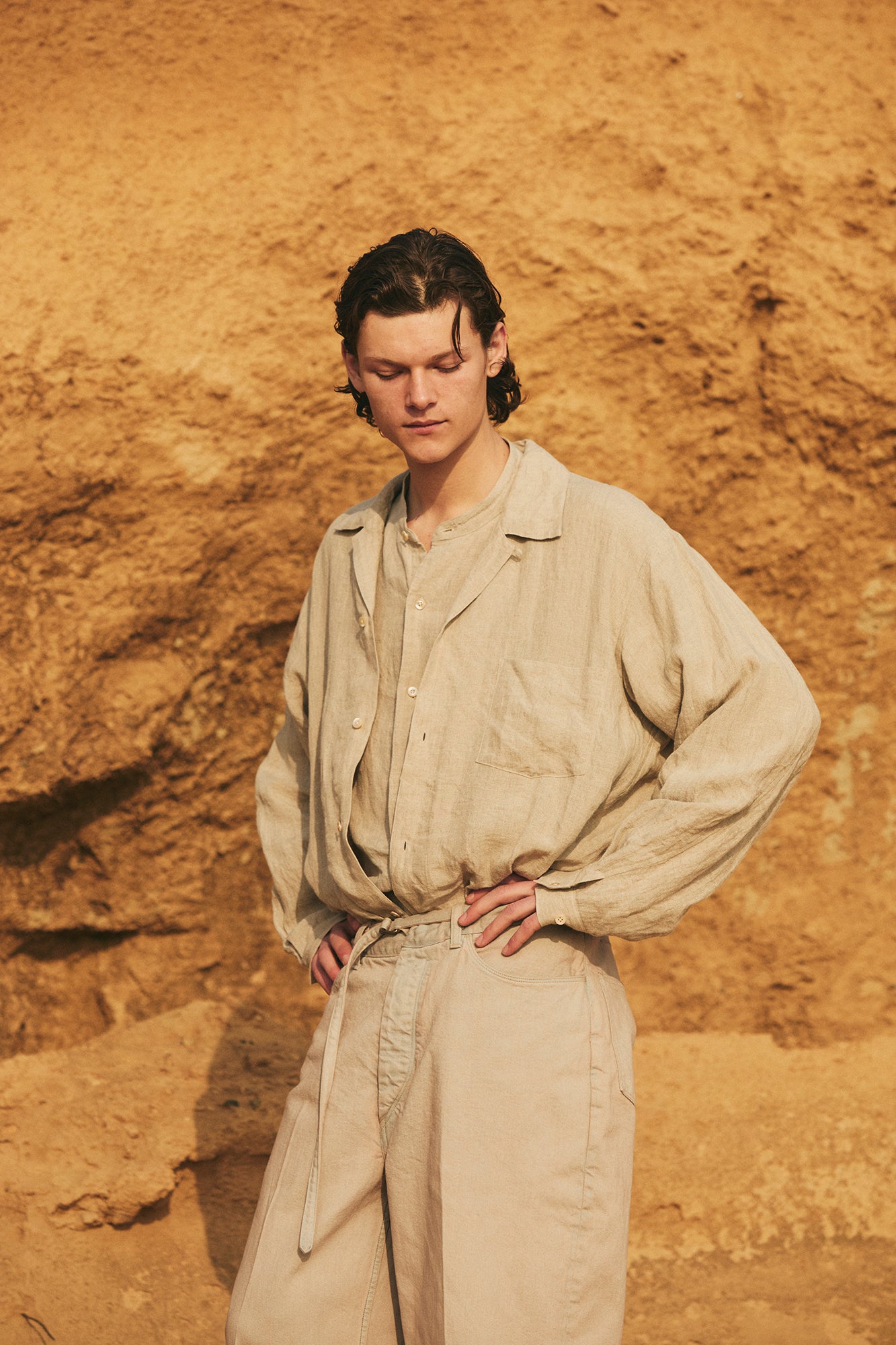 blurhms】Linen Open-collar Shirt L/S (Mens) – End on End.